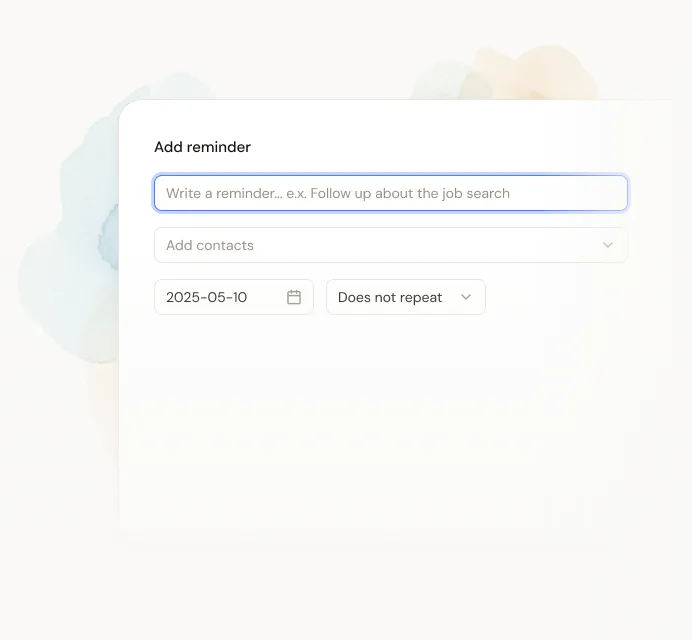 Dex add-reminder modal letting you schedule a follow-up on a specific date.