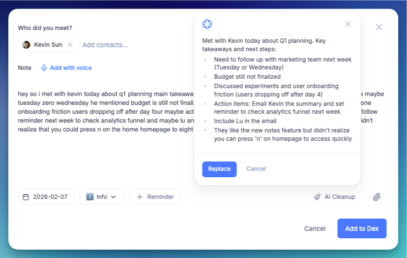 Note creation on Dex