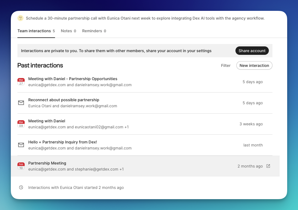 Google Calendar interactions updates automatically on folk.