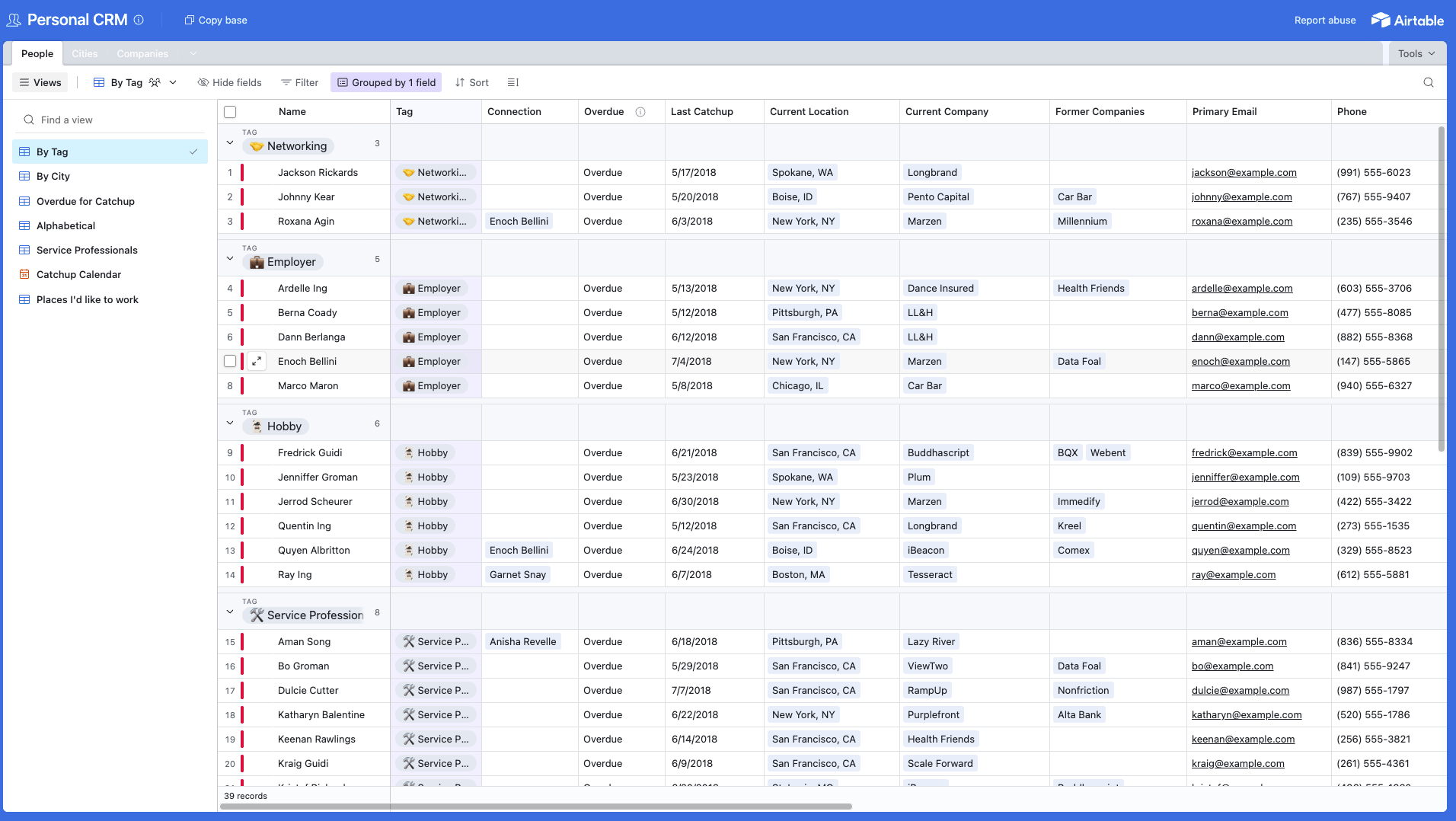 Personal CRM template from Airtable.com