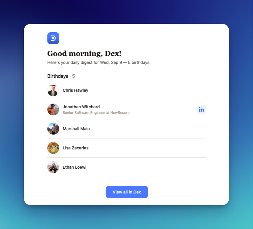 The Dex daily digest email