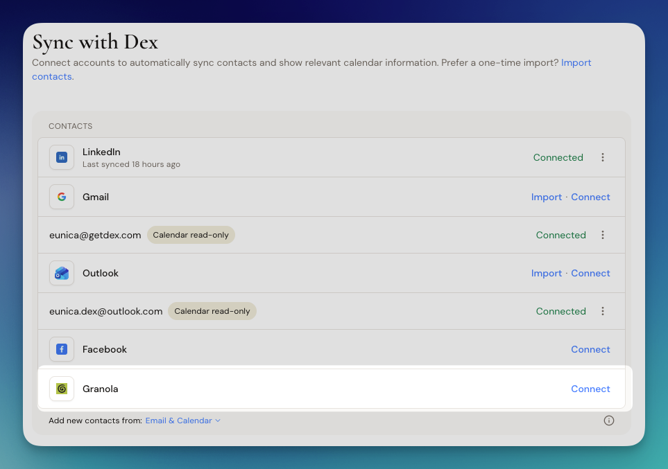 Granola in the Sync with Dex list