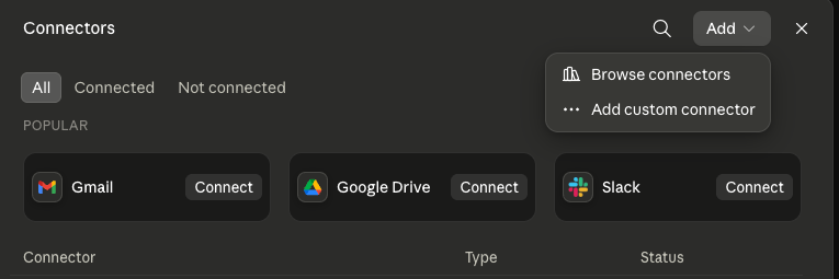 Add custom connector menu