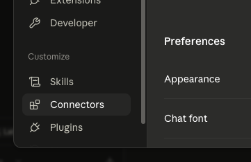 Connectors in the Claude settings sidebar