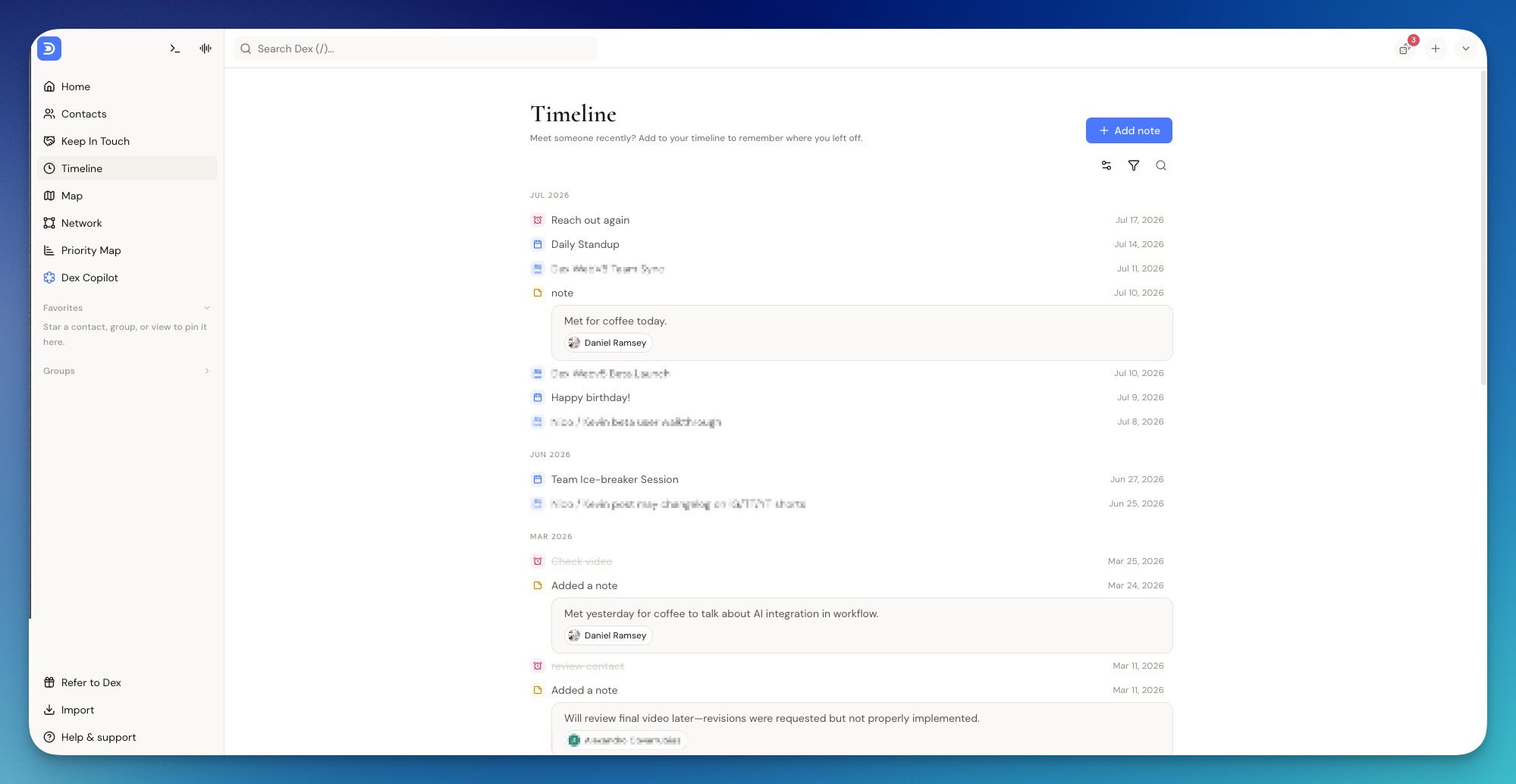 The Timeline page